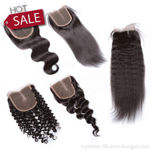 Hot Sale  Amanda Eliana Bleached Knots 100% Unprocessed Virgin Human Hair 4x4 Inch Natural Swiss Lace Closure Piece